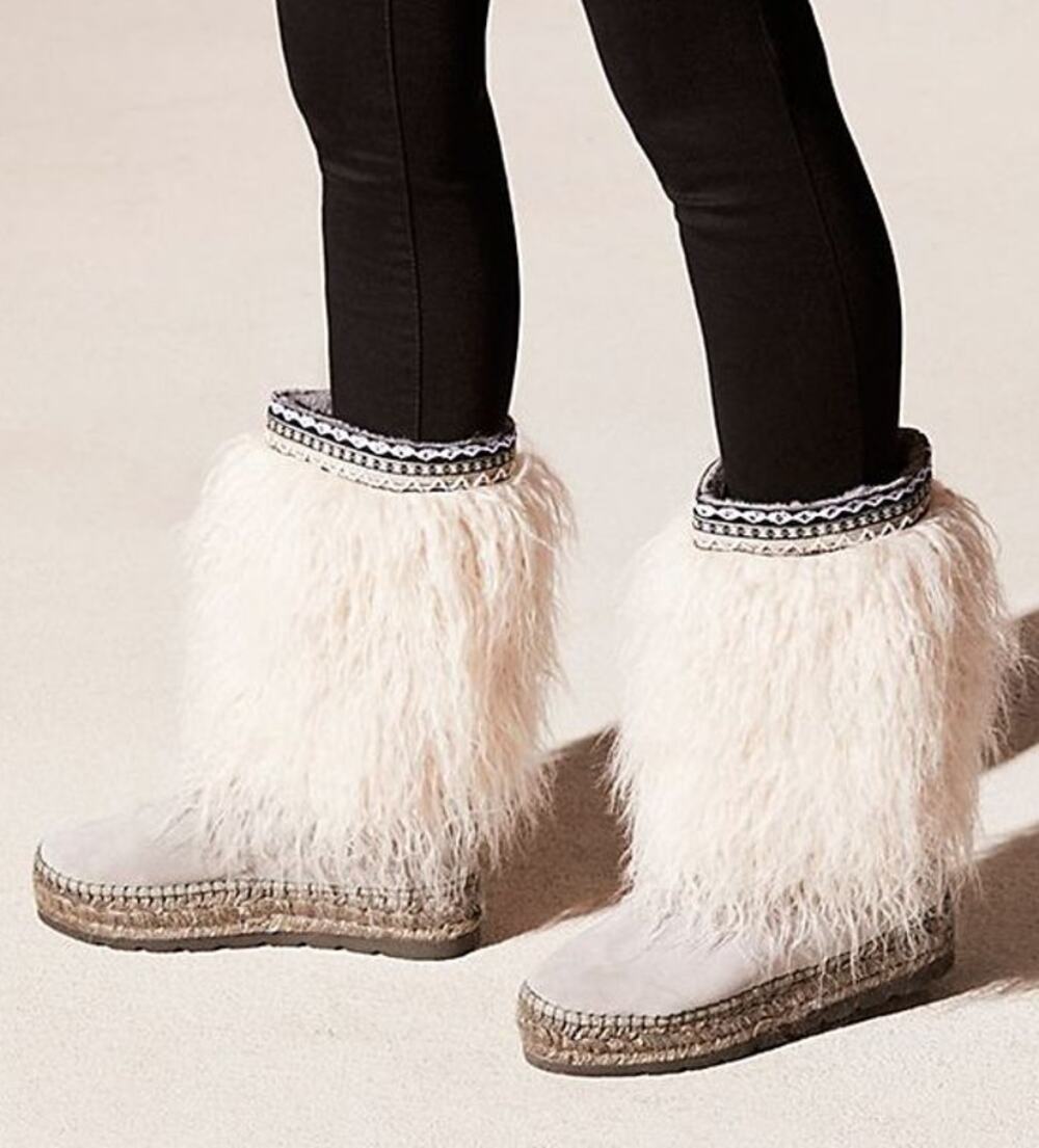 Free People Blanche Mountain Boots Suede Fuzzy Faux Yak Fur Mid Calf Snow Boot